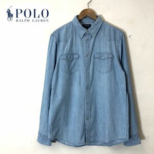 N2013-W◆キッズ◆POLO RALPH LAUREN ポロ ラルフローレン ダンガリーシャツ カジュアル◆XL(18-20) 170/88 ライトブルー系 コットン100