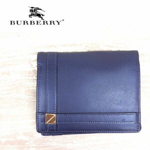 N1995-J-N◆良品 BURBERRY バーバリー 二つ折り財布◆パープル ウォレット カード収納充実 小銭入れ メンズ レディース デイリーユース