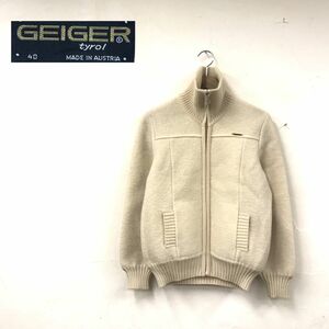 N1875-U-N◆GEIGER ガイガー ジップアップセーター ポケット有り 厚手 硬め生地 無地 シンプル カジュアル◆size40 アイボリー 毛100%