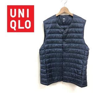 N1849-K-N◆UNIQLO ユニクロ ウルトラライトダウンベスト◆sizeXL ネイビー ナイロン ダウン90% カジュアル 薄手 軽量 暖か インナー