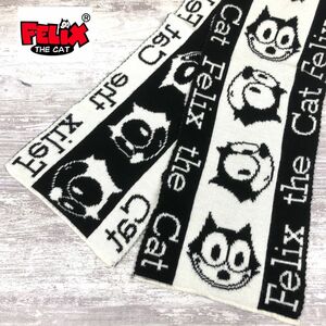 N1855-W◆FELIX THE CAT フィリックス ザ キャット マフラー キャラクター 猫 かわいい カジュアル 男女兼用 防寒◆ブラック×ホワイト系