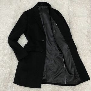 希少LL【極上の高級感】Black on TETE HOMME チェスターコート カシミア混 アンゴラ混 カシゴラ テットオム 黒 XLサイズ 極美品 ブラック 