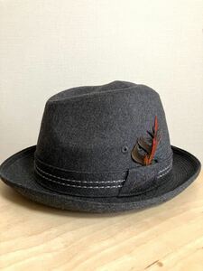 美品 伊勢丹購入 Borsalino ボルサリーノ フェドラ ハット 頭まわり60cm グレー ウール 中折れ帽子 xpv 