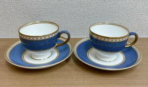 【WEDGWOOD ウェッジウッド ユーランダーパウダーブルー カップ＆ソーサー 2客】来客用にも★/T511-527