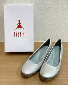 【fitfit フィットフィット インヒールウェッジ レザーパンプス】シルバー/23.5cm/A511-462