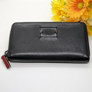  super rare Christian rub tan leather round Zip wallet long wallet black 
