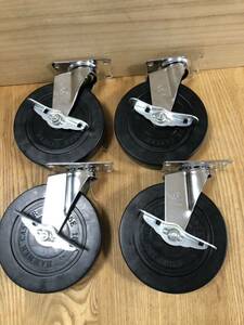 【未使用】【4個セット】【自在】HAMMER CASTER ハンマー キャスター 425E 150 【高さ175ｍｍ】車輪 台車 カゴ 【ストッパー付き】