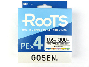 ゴーセン(GOSEN) ROOTS PE×4 マルチカラー 300m 0.6号 ルーツ PEライン 12ｌｂ 4ブレイド 4X 4本編み 4本組 エギング ティップラン