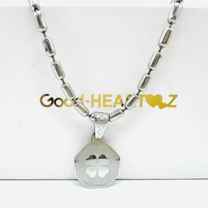 Good社 HEARTZ メタリック八角形ネックレス ステンレス316L 四葉のクローバー クリアストーン かわいい 1円出品 定価112,500円 1582