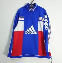 ヴィンテージ 90年代 古着 adidasトレーニング 上 スポーツウエア ジャージ 3ライン O-XOサイズ トリコ×マルチカラー 白青赤_画像1