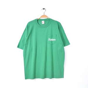 【送料無料】80s タバコ セーラム USA製 ヴィンテージ Tシャツ ポケT 緑 ノベルティー 販促 袖シングル SALEM サイズXL 古着 @BZ0136