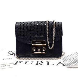 ◆未使用◆ フルラ FURLA チェーンショルダー ショルダーバッグ ポシェット 鞄 KC09EP0 W53000 パンチング レザー 黒系 01-23110802-c