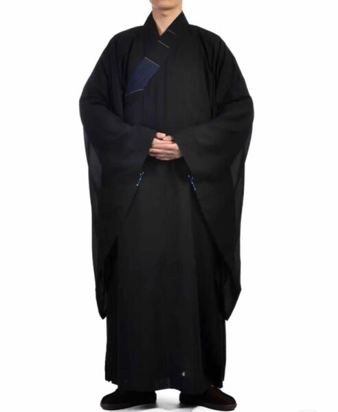 仏教衣装 コスプレ　ドレープ和尚服　男女兼用 台湾麻紗海青居士僧服(黒色)
