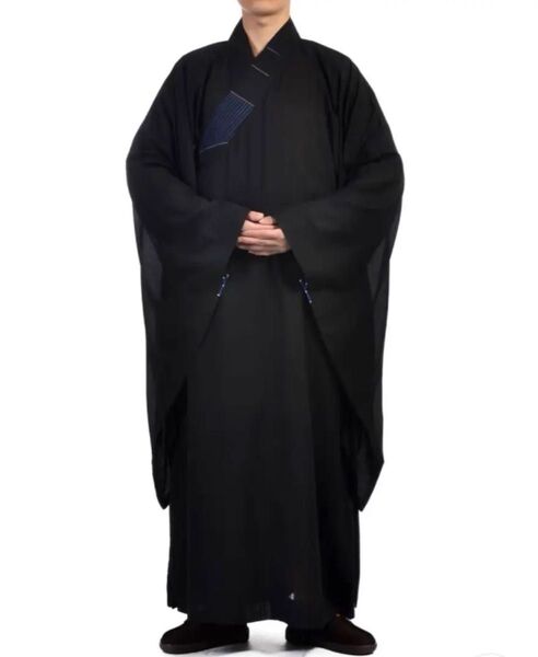 仏教衣装 コスプレ ドレープ和尚服 男女兼用 台湾麻紗海青居士僧服(黒色)