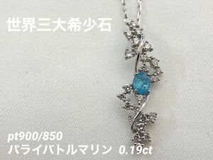 【世界三大希少石】Pt900/850 パライバトルマリン　小枝の結晶　ダイヤモンドネックレス