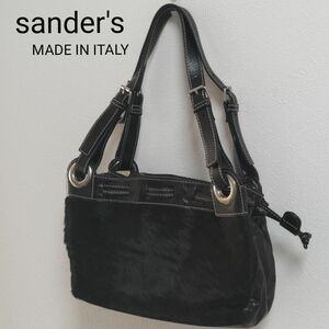 sander's サンダース ワンサイドファー付き ハラコ ショルダーバッグ ブラック 黒 イタリア製 MADE IN ITALY