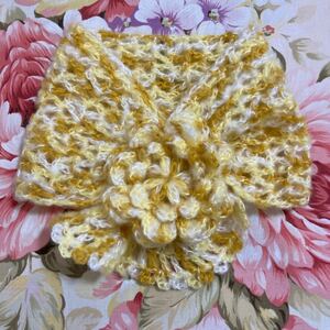  hand made * Mini muffler *. flower * hand-knitted *....* soft * yellow color *155