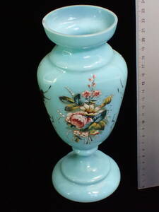 Art hand Auction Vintage Hand Painted Vase Flower Base Blue Saxophone Floral Pattern Rose Antique Miscellaneous Goods Glass Collection Rare, antique, collection, miscellaneous goods, others
