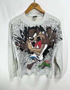 # детский 90s Vintage USA производства SPACE JAM Space джем taz любитель n De Ville over иллюстрации футболка с длинным рукавом cut and sewn LARGE серый #