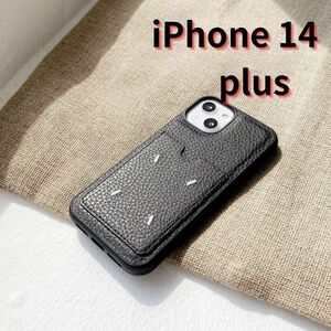 iPhone14 plus レザー スマホケース カードポケット付き 黒