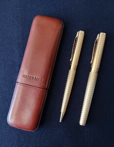 WATERMAN 万年筆 ボールペン　本革ケース SET ペン先18K-750 FRANCE 