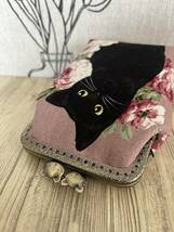 縦型がま口 / ポーチ/ 小物入れ / タバコケース / ハンドメイド☆黒猫＆薔薇 ・16_画像3