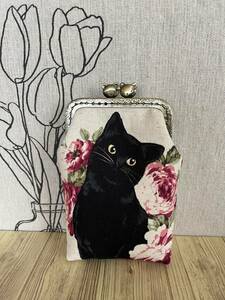 縦型がま口 / ポーチ/ 小物入れ / タバコケース / ハンドメイド☆黒猫＆薔薇 ・17