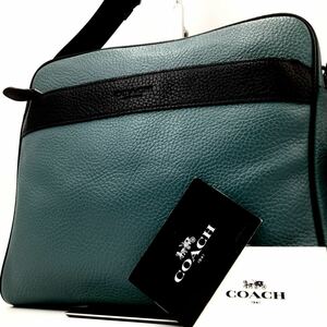 1円 【極美品・希少品】COACH コーチ ショルダーバッグ メッセンジャー 斜めがけ 大容量 レザー グレー レディース メンズ