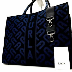 1円 【極美品・新作品】FURLA フルラ トートバッグ ショルダーバッグ ビジネスバッグ 2way 総柄 キャンバス 大容量 メンズ レディース