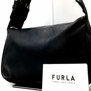 1円 【美品・超高級品】FURLA フルラ ショルダーバッグ ハンドバッグ ワンショルダー 大容量 ブラック 黒 レザー レディース メンズ