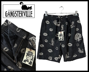 送料無料 定価19,800円 GANGSTERVILLE ギャングスタービル 16ss LIPS SHORTS 総柄 リップ ガール ショーツ ハーフ ショート パンツ 黒 M