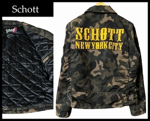 ■ Schott ショット 3162019 迷彩 カモフラ 中綿 キルティング ビッグ ロゴ ワッペン 刺繍 ナイロン トラッカー ジャケット ブルゾン M