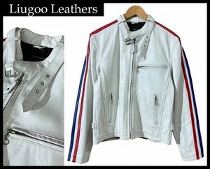 送無 LL サイズ Liugoo Leathers リューグーレザーズ 立ち襟 トリコロール 2ライン カウレザー シングル ライダース ジャケット 革ジャン