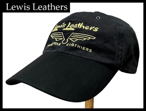 送料無料 希少 Lewis Leathers ルイスレザー 牛革 レザー 使用 ツバ先 スエード風 金 ゴールド ロゴ 刺繍 6パネル キャップ 帽子 黒