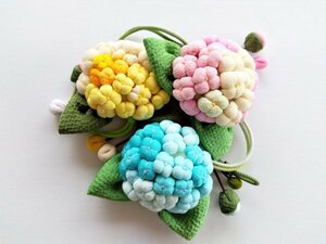 ちりめん細工 紫陽花 あじさい 3連 つるし飾り 縮緬 手作り 逸品 ハンドメイド 手芸品 470