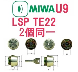 【新品】U9 LSP TE22 2個同一シリンダー 鍵6本 美和ロック　MCY-434【MIWA】