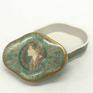 【22279】Alfons Mucha アルフォンス・ミュシャ 蓋付き小物入れ ボンボニエール ケース 陶器製 西洋美術 経年保管品 中古品 梱包60サイズ