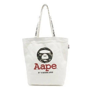 BAPE◆A BATHING APE／ホワイト コットン／カレッジ ロゴ トートバッグ◆ア ベイシング エイプ◆キャンバス／エコバッグ／付録ノベルティ