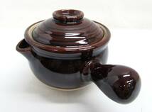 良品 薬土瓶 行平 アメ釉 陶器製 片手鍋 調理器具 おかゆ おもゆ 和食器 _画像1