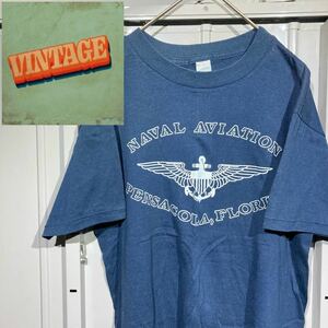 naval aviation 80s vintage プリント半袖Tシャツ　us古着 アメリカ古着　usa製　ミリタリー　ARMY 海軍航空隊ネイビー　M １円スタート