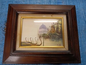 絵画　油絵　ベネチア　風景　16cm×23cm 額縁約33cm×39cm