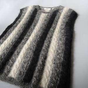 [90's Linda Allard for ELLEN TRACY 61%mo hair stripe cable braided oversize the best men's L - XL degree ] Vintage hand knitted 