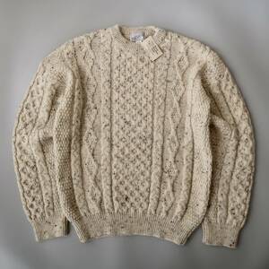 未使用＆サイズXXL【アイルランド製 Kerry Woolen Mills ネップ入りウール アランニットセーター】Kerry Traditionsチョコチップ大きめ