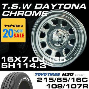 特価 TSW DAYTONA クローム 16X7J+35 5穴114.3 TOYO H30 ホワイトレター 215/65R16C ホイールタイヤ4本セット