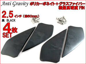 【Anti Gravity】 フィン 黒 ブラック 2.5インチ 4枚セット FIN カイトボード カイトボーディング カイトサーフィン ウエイクボード n2ik
