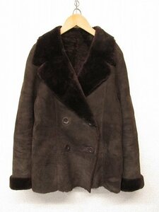 i3287：Aquascutum アクアスキュータム 羊革ラムレザー ムートンジャケット 9/7F ダブルジャケット 茶ブラウン /レディース