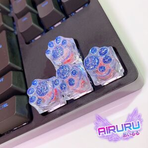 肉球キーキャップ 4個セット ブルーラメ