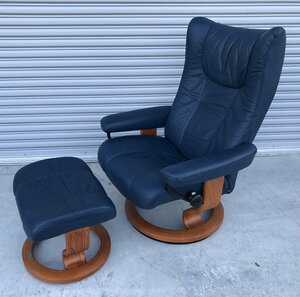 EKORNES エコーネス Stressless? Wing ストレスレスチェアM ブルー系 オットマン付き