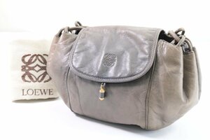 【ジャンク】LOEWE ロエベ レザー ショルダーバッグ ポシェット 斜め掛け 鞄 グレー 灰色系 革 レディース 女性 かばん 保存袋付 9251-HA