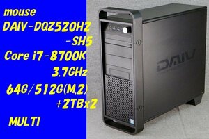 O●マウスコンピューター/MouseComputer●DAIV-DQZ520H2-SH5●Core i7-8700K(3.7GHz)/64G/512G(M.2 SSD)+2TBx2/MULTI/Win10●